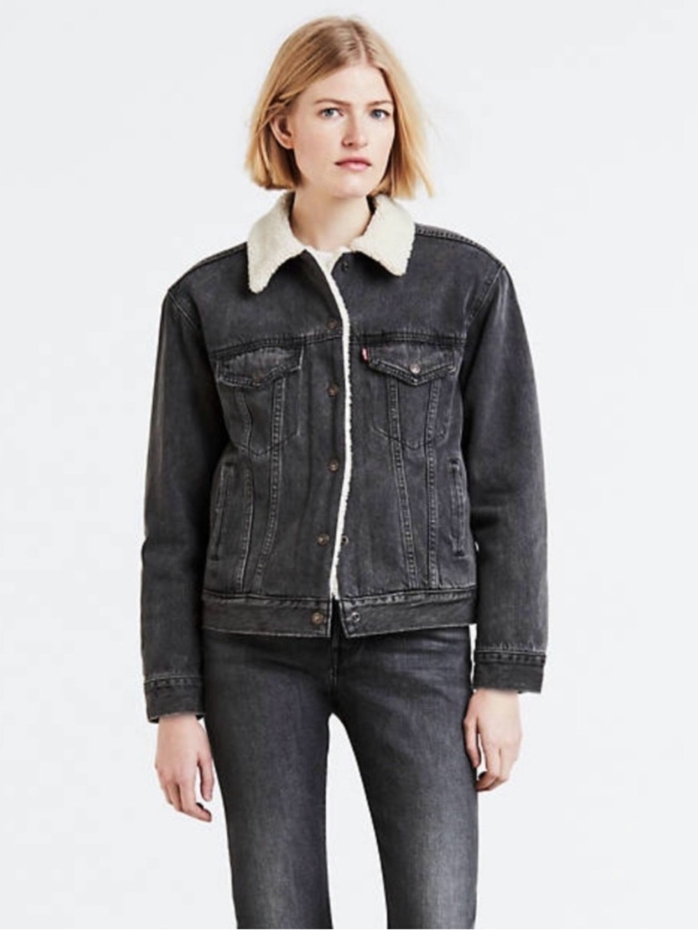 Levi's Black Denim Jacket with Cream Sherpa Collar
